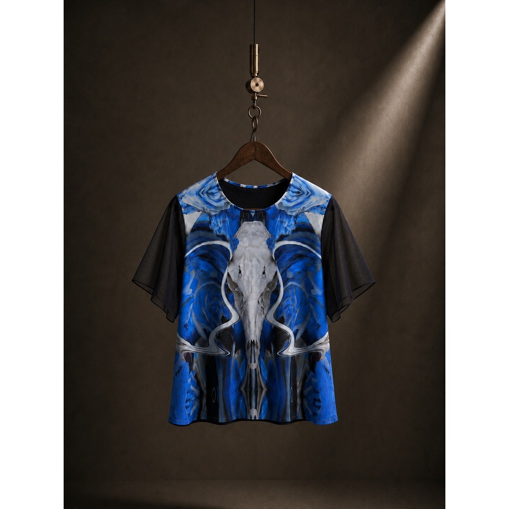 Prabal Gurung Fall 2012 Uncursed Silk Top Georgia O'Keeffe Print Blue Black Sz 6